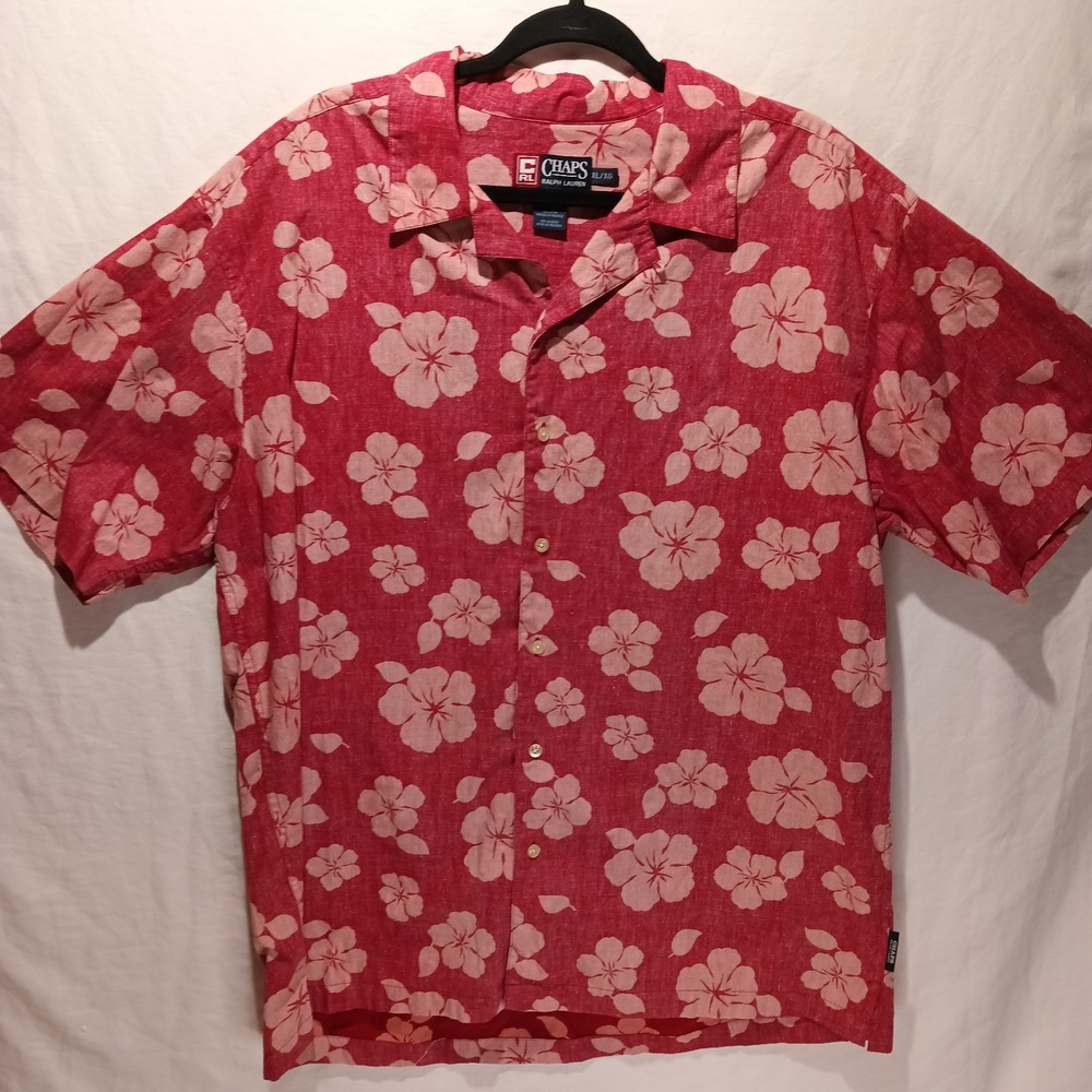 Chaps by Ralph Lauren Men's Shirt XL Aloha Hawaiian Red Floral Short Sleeve